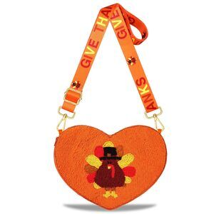 6281 Thanksgiving Purse Beaded Maple Leaf Turkey Purse Fall Crossbody